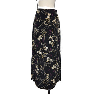 Vintage 90'S Black Floral Maxi Skirt Women's Size 9/10 Whimsigoth Dark Fairy